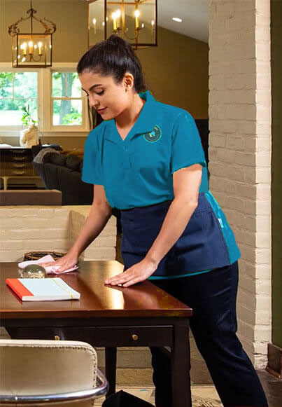 A Texas maid providing cleaning service in a restaurant.
