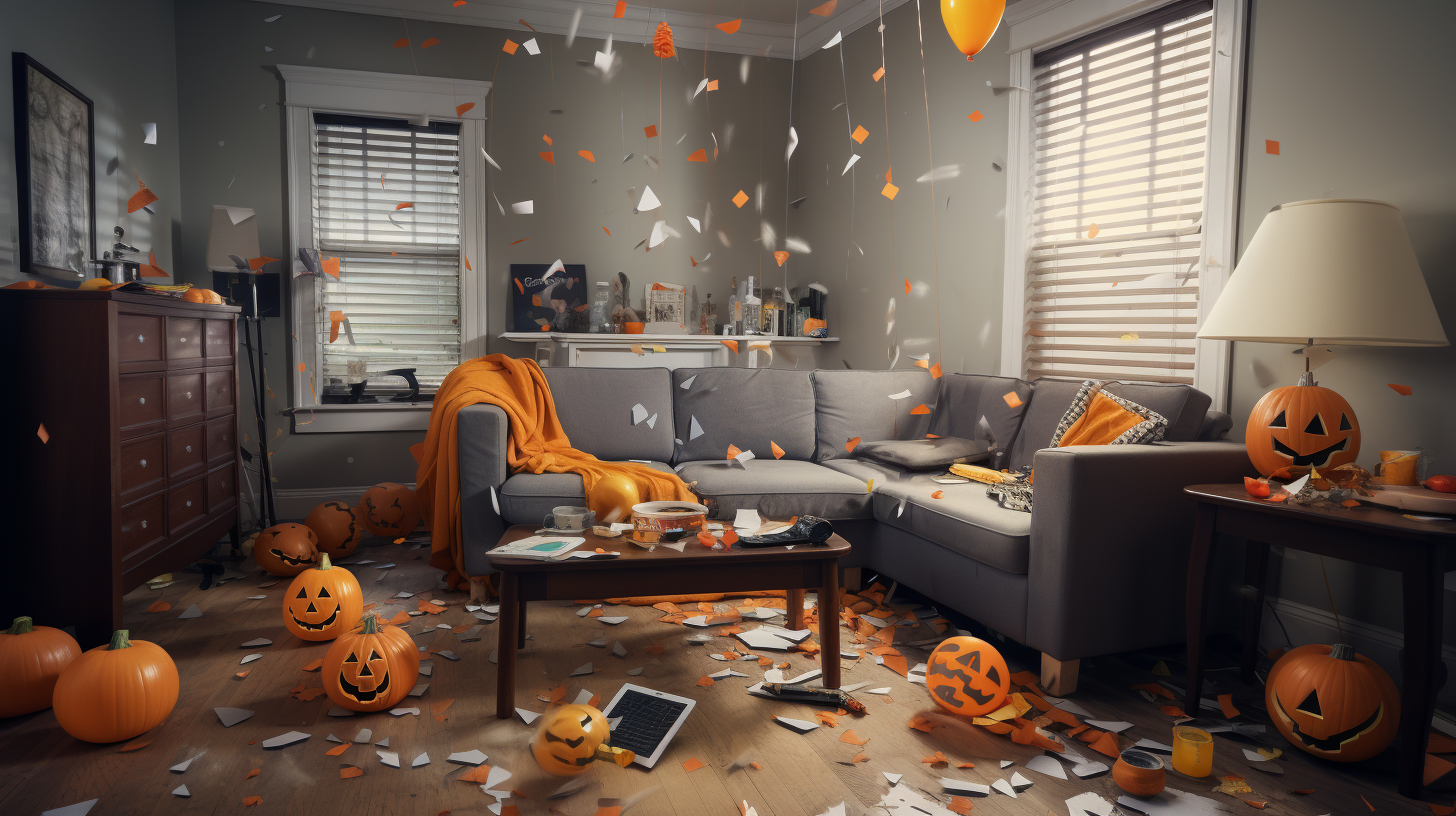 sparkling clean living room after a Halloween party