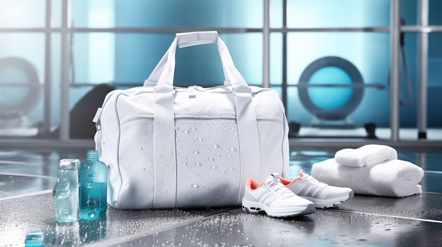 sparkling white gym bag, drenched in soapy suds while being gently scrubbed with a soft brush.